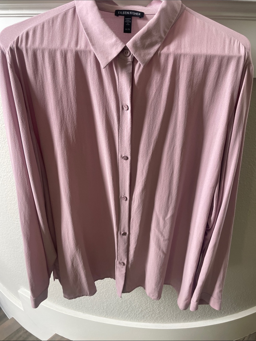 Eileen Fisher Dusty Pink/Lavender Button-Front Long Sleeve Silk Shirt
